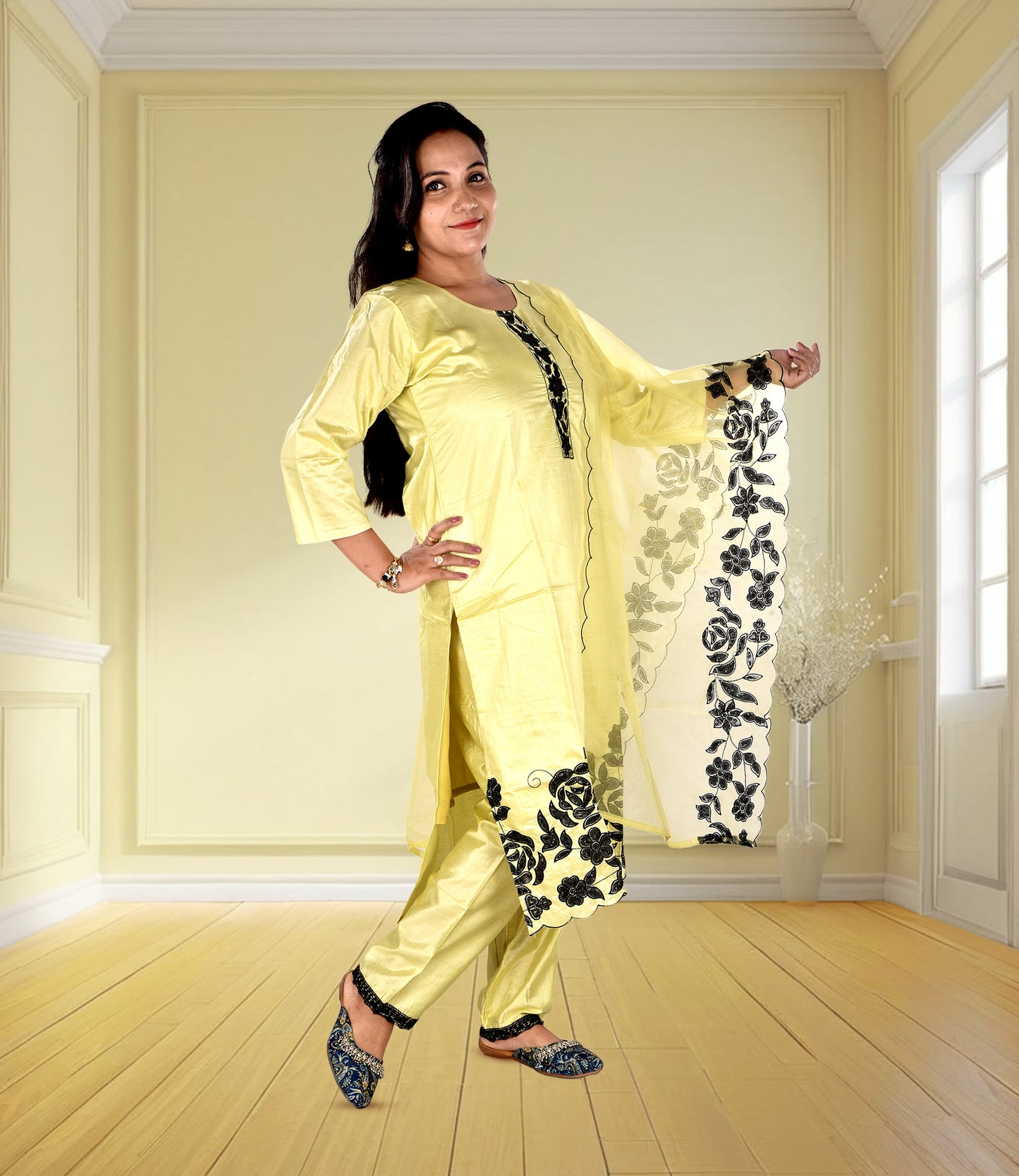 Yellow Full Sequence Work Kurta with Dupatta Set