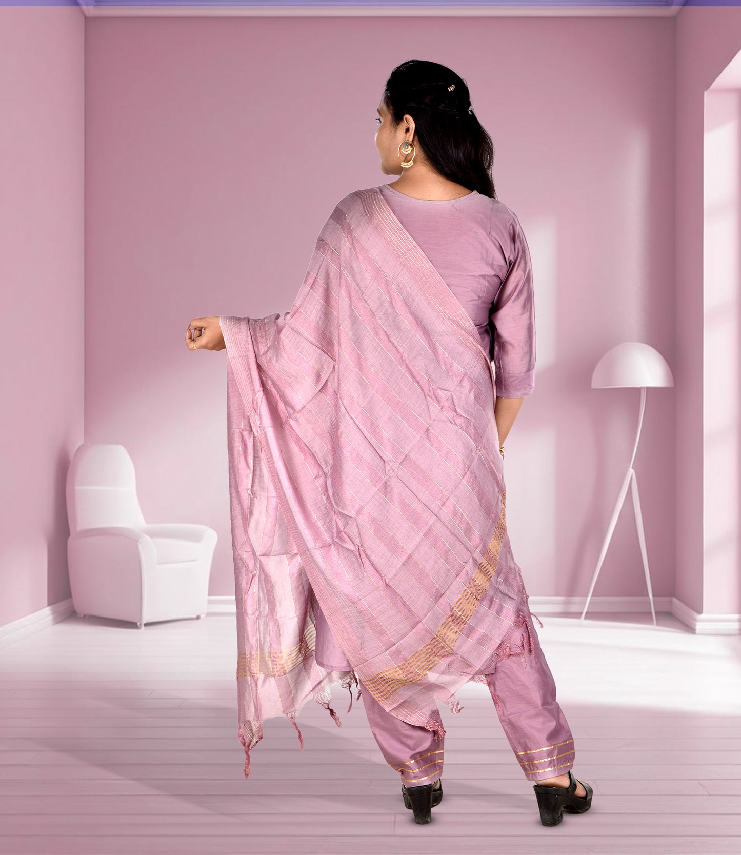 Purple Sequence Kurta with Trousers and Dupatta