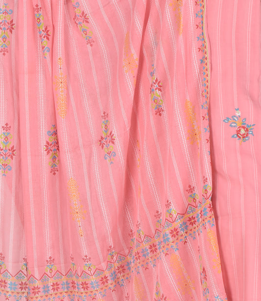 Rose Pink Embroidered Kurta with Trousers and Dupatta