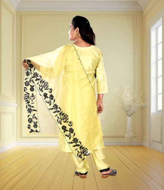 Yellow Full Sequence Work Kurta with Dupatta Set