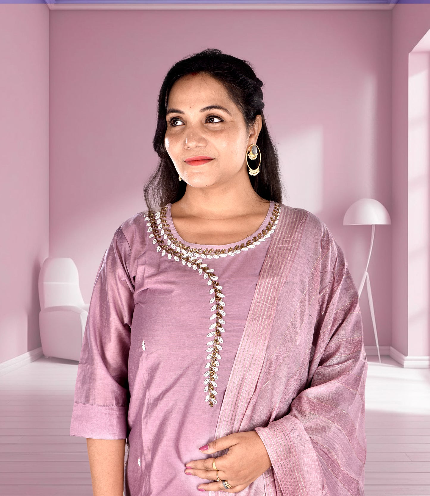 Purple Sequence Kurta with Trousers and Dupatta