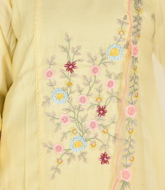 Yellow Embroidered Kurta with Trousers and Dupatta