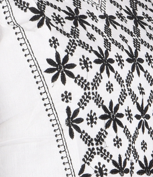 White Rayon Top with Black Embroidery