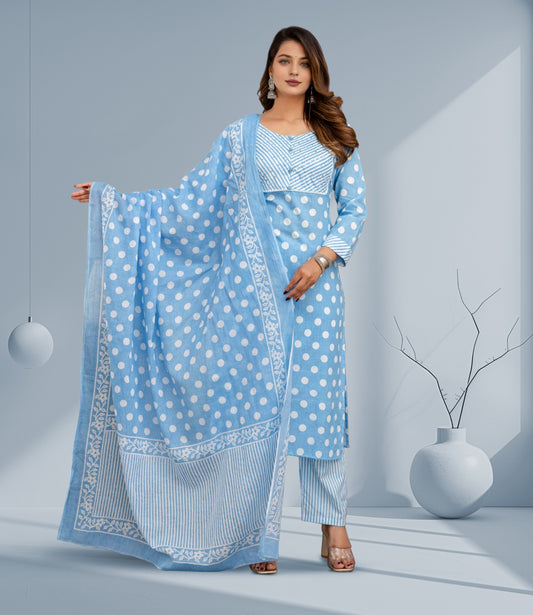 Sky Blue Polka Dot Kurta Set