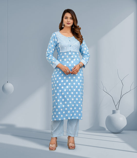 Sky Blue Polka Dot Kurta Set