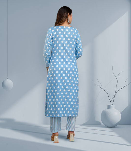 Sky Blue Polka Dot Kurta Set