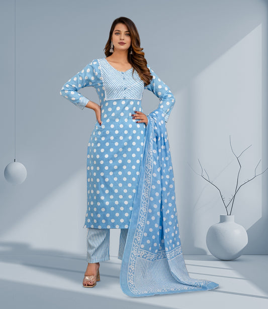 Sky Blue Polka Dot Kurta Set