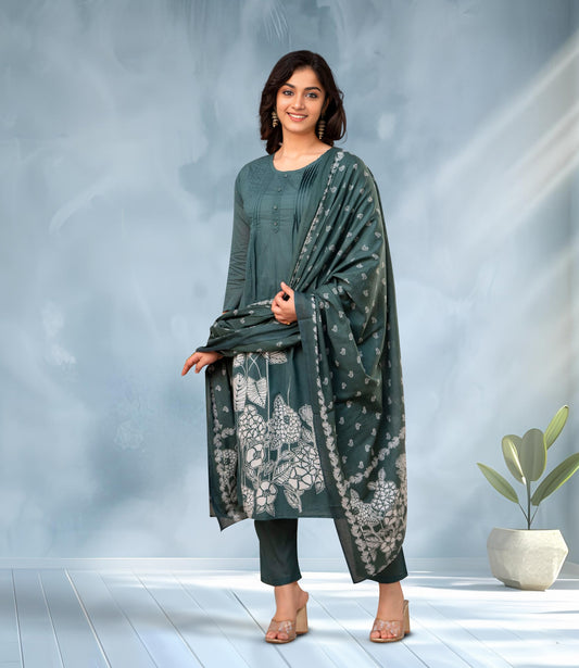 Teal Floral Print Kurta Set