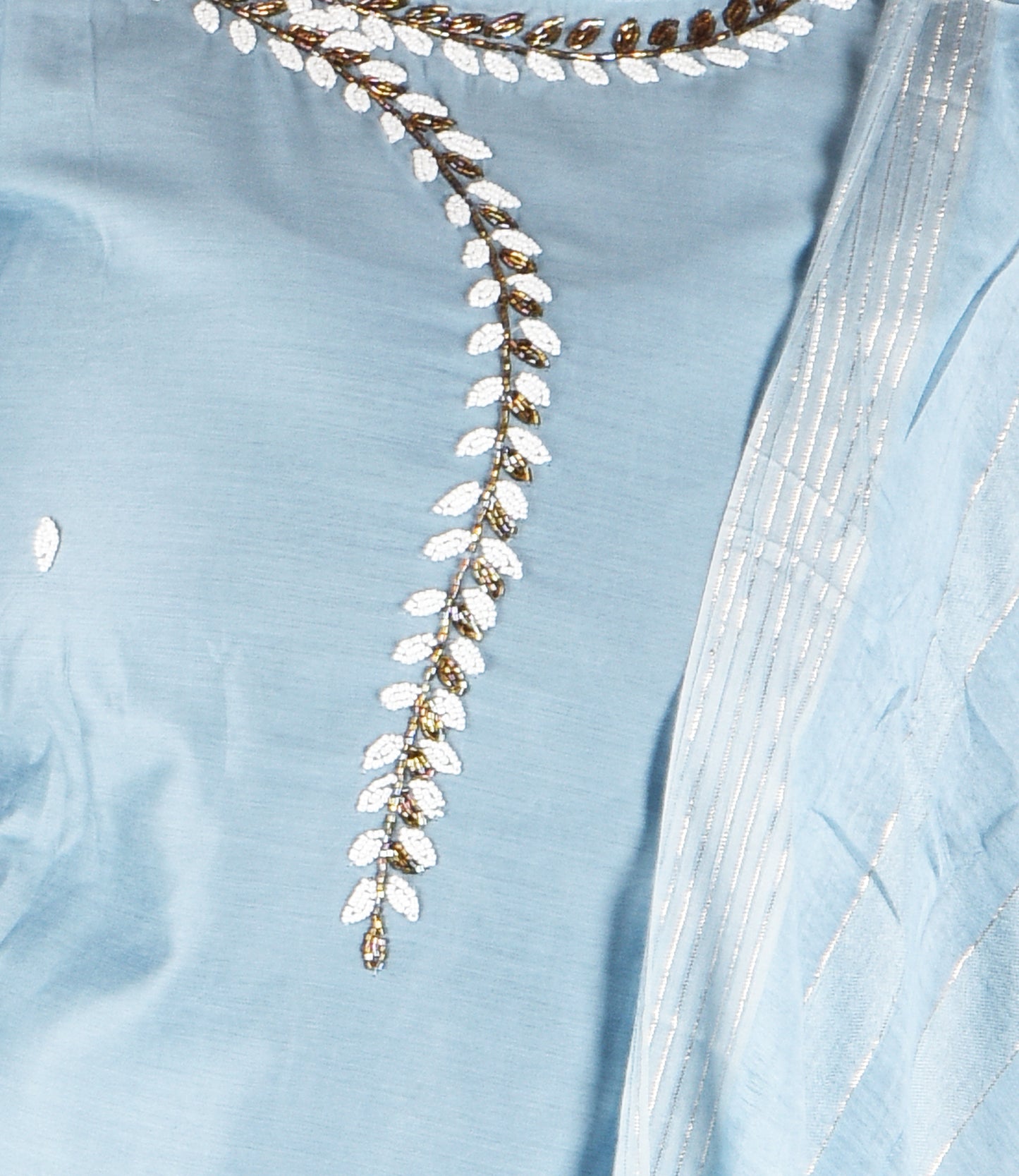 Blue Beads Sequence Work Kurta, Pants with Dupatta Set