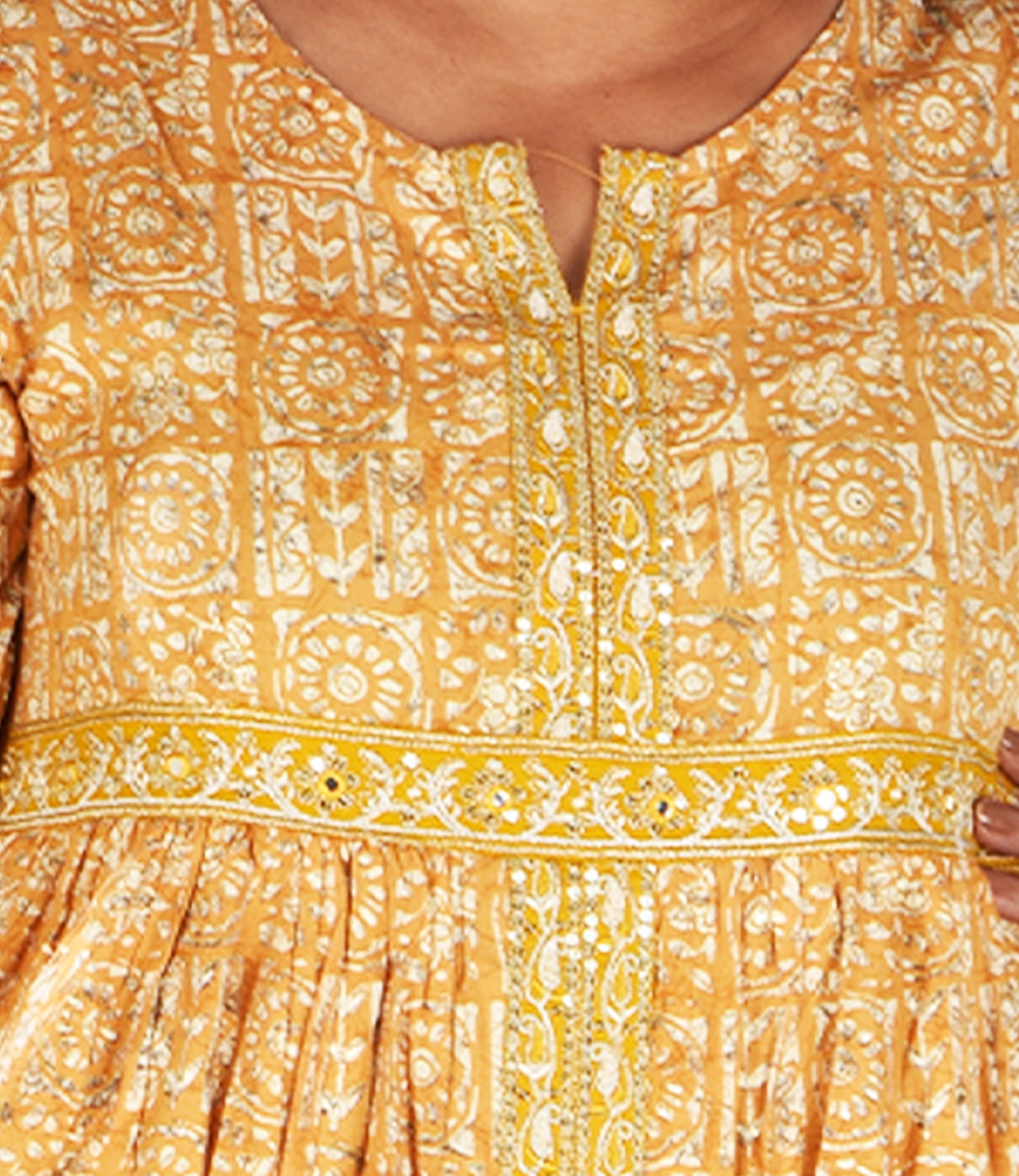 Yellow Ethnic Motifs Front Slit Anarkali Kurta